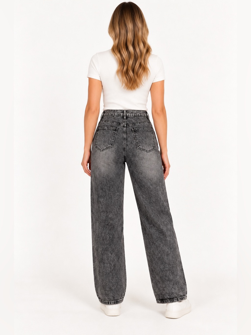 Charcoal Acid Wash Jeans with White Hearts. - Picture 2 of 2